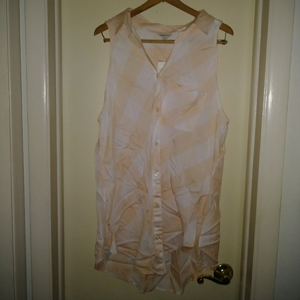 Pink and white checkered sleeveless blouse